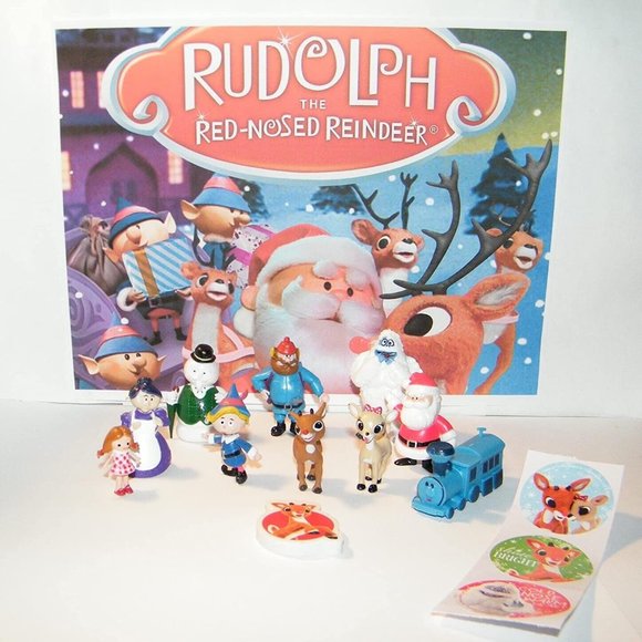 Rudolph The Red Nosed Reindeer Deluxe Figure Toy Set of 10 with Bonus Items! - Picture 1 of 5
